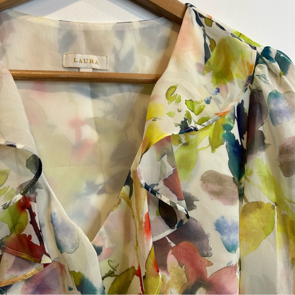 Laura Ruffle Front Floral Print Blouse Cream - Picture 6 of 9